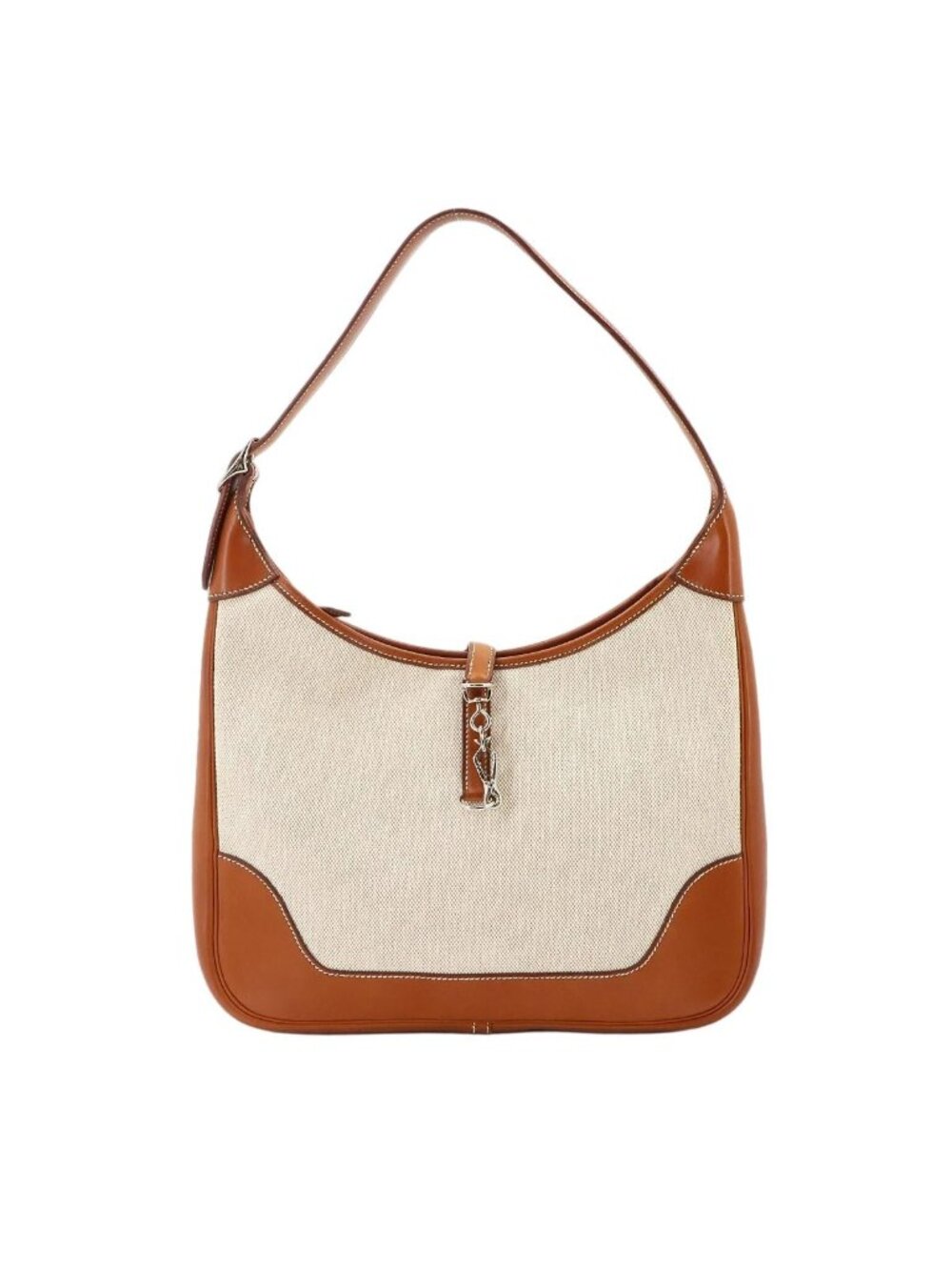 Hermes Trim 31 Shoulder Bag Toile H Barenia Ecru Fauve Silver